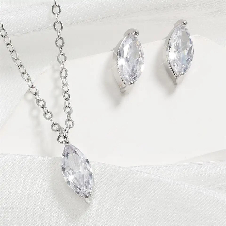 Marquise Crystal Necklace and Earring Set Silver
