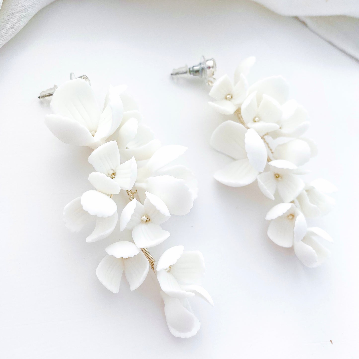 Large Magnolia Porcelain Drop Statement Earrings