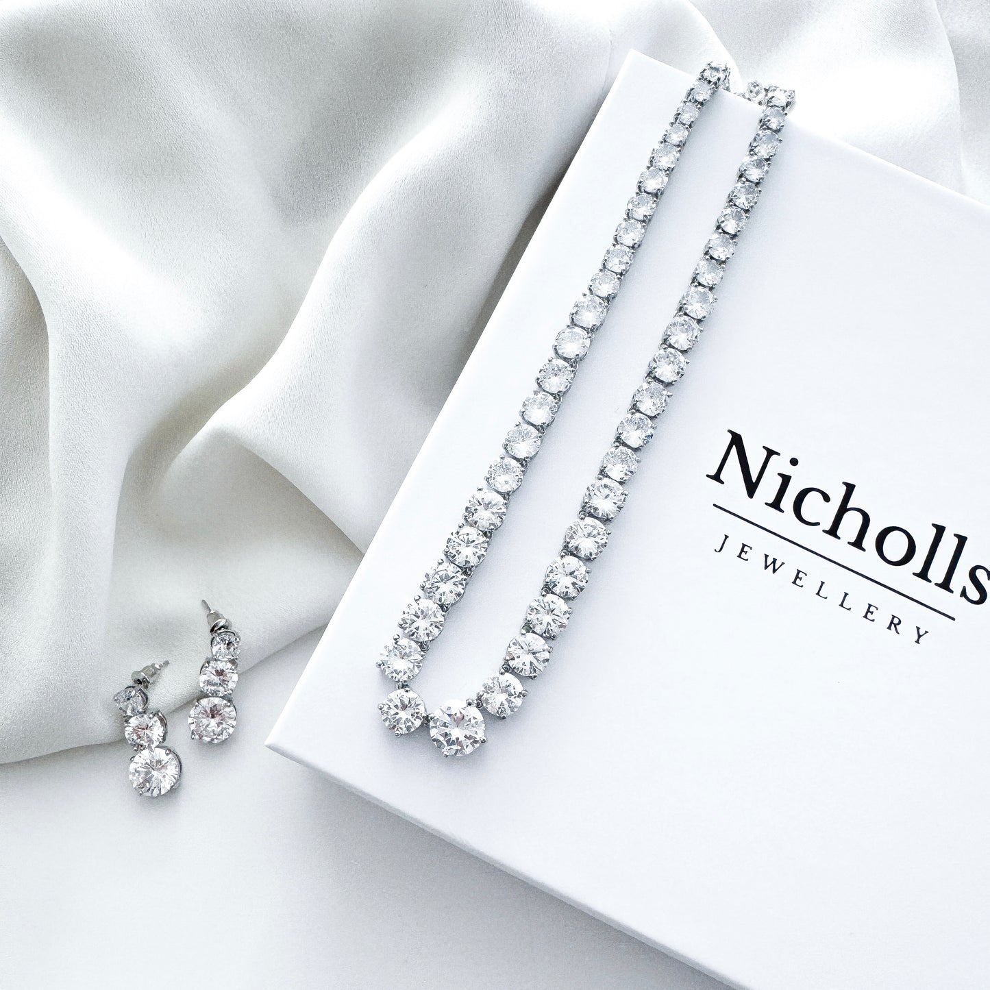 Cubic Zirconia Crystal Necklace & Earring Set – Sparkly Bridal, Prom & Christmas Jewellery | AAA+ Crystal Statement Gift