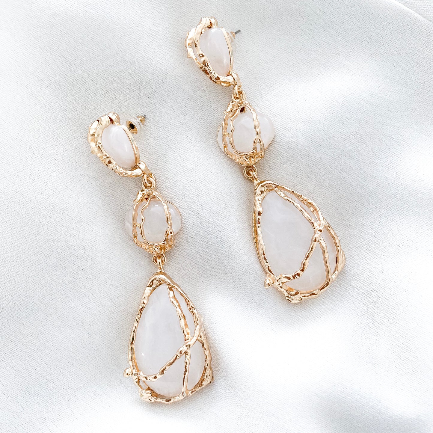 Statement Clear Gem and Gold Drip Earrings