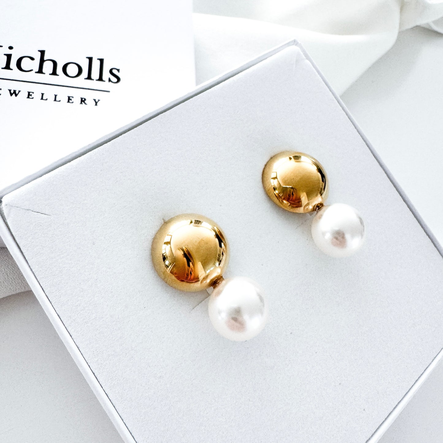 Pearl Drop Gold Duo Earrings