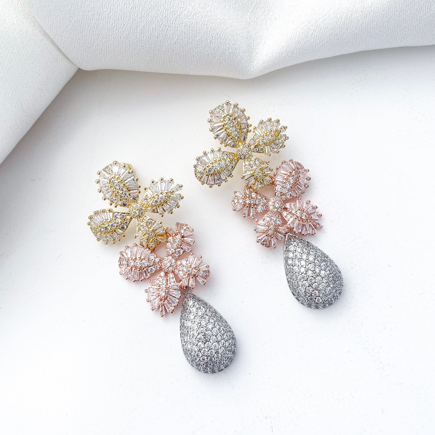 Deluxe Gold, Rose Gold and Silver Crystal Flower Earrings