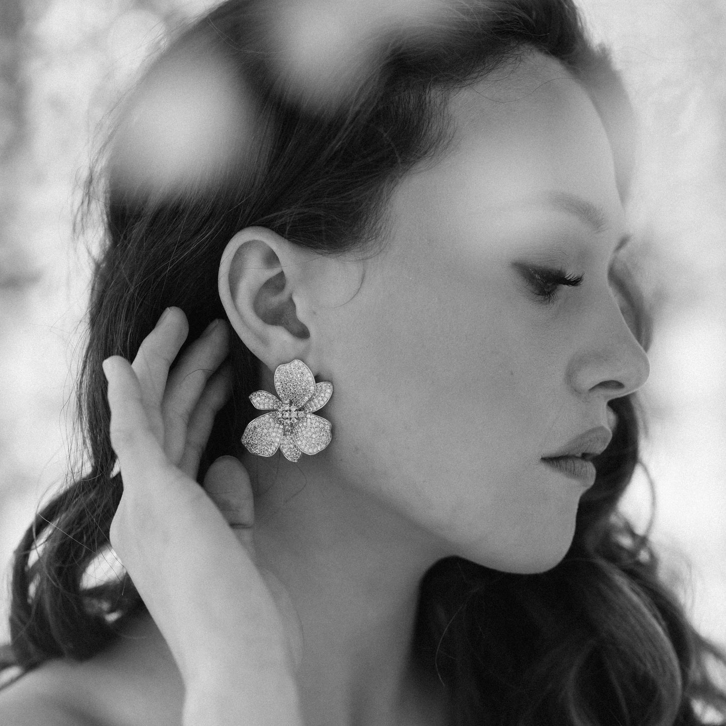 Deluxe Pink Flower Crystal Earrings