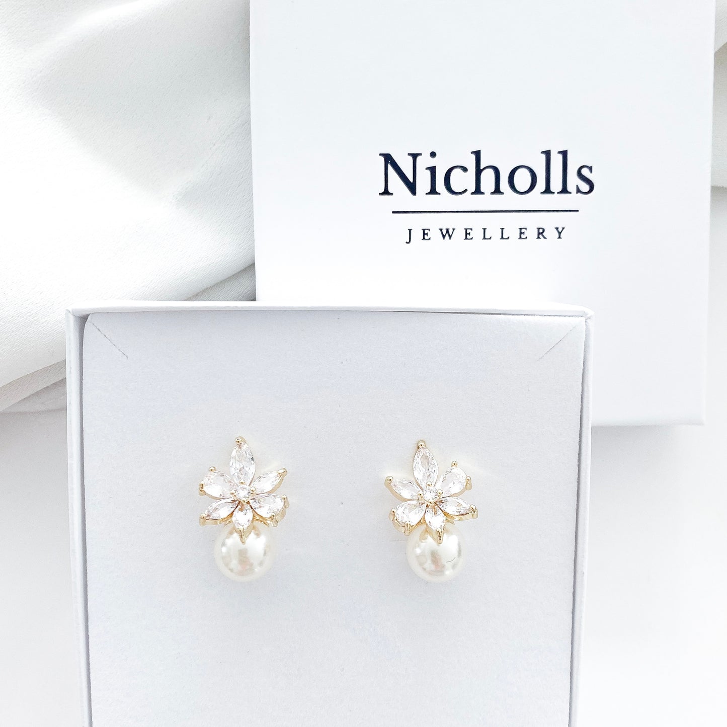 Bonita Gold Pearl and Crystal Earrings