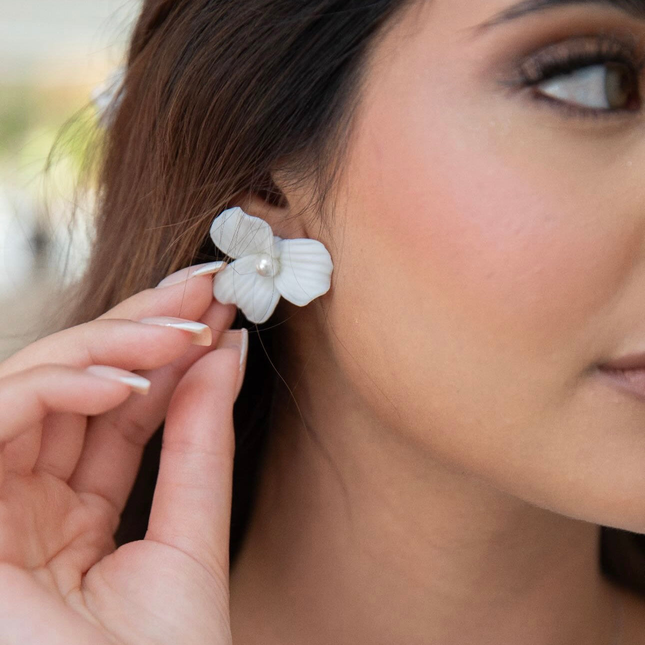 Delicate Porcelain Flower & Pearl Stud Earrings with matching Porcelain Flower Hair Pins