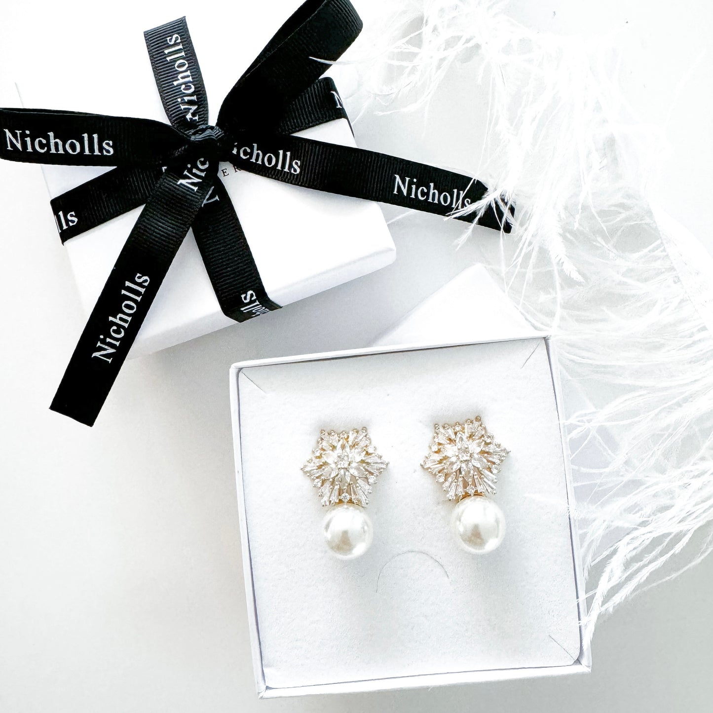 Snowflake Crystal Drop Pearl Gold Earrings