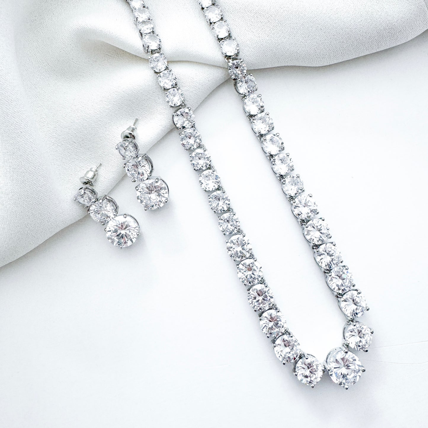 Cubic Zirconia Crystal Necklace & Earring Set – Sparkly Bridal, Prom & Christmas Jewellery | AAA+ Crystal Statement Gift