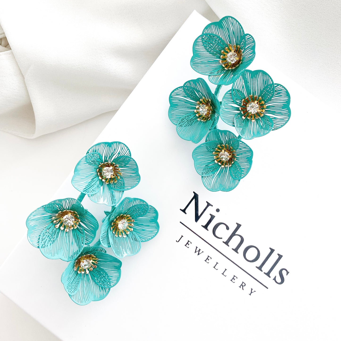 Large Statement Green Flower Earrings