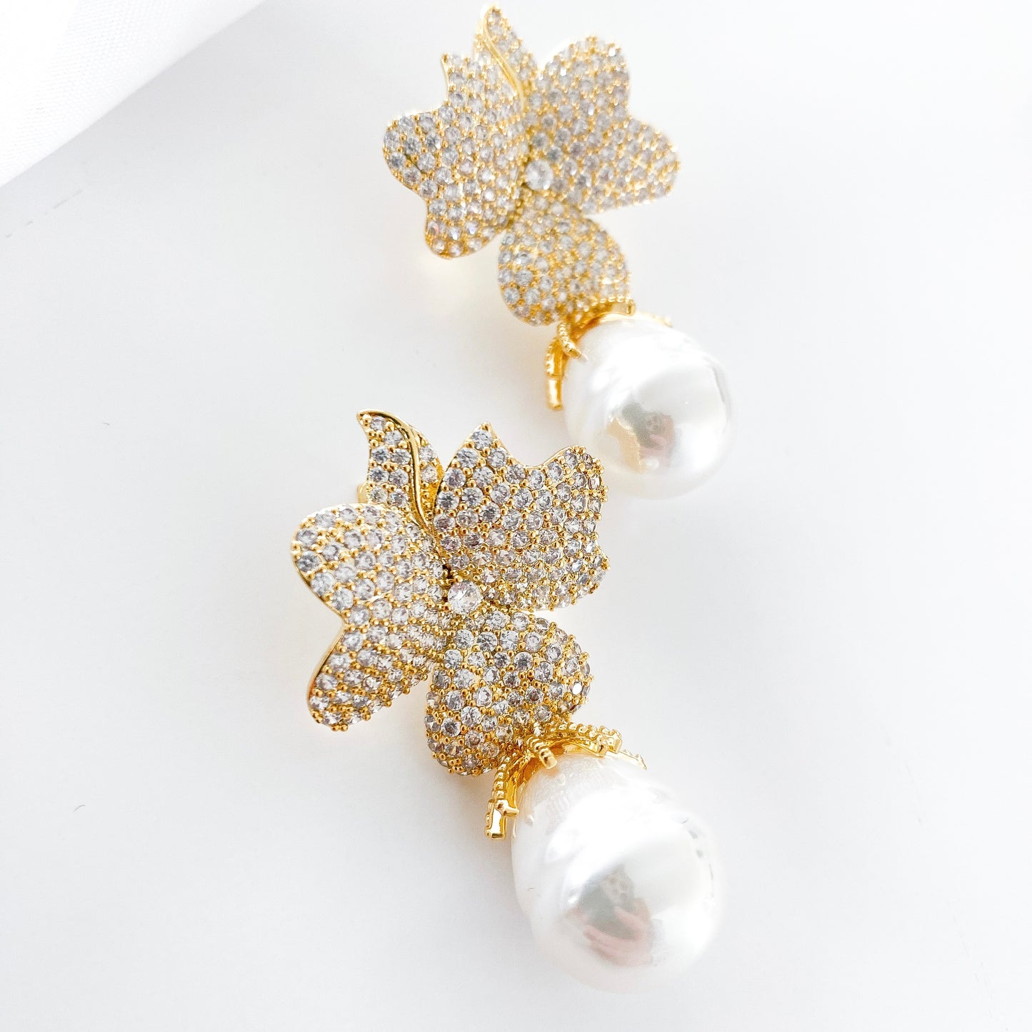 Deluxe Baroque Pearl and Gold Crystal Flower Earrings