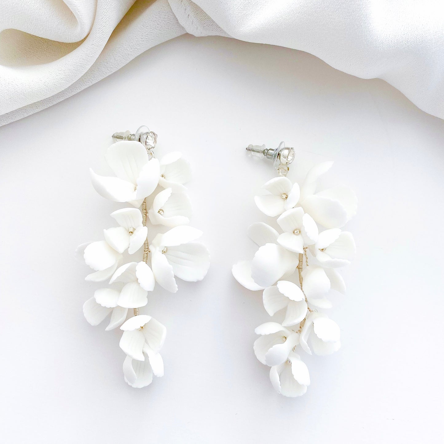 Large Magnolia Porcelain Drop Statement Earrings