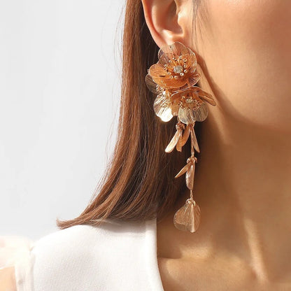 Waterfall Statement Gold Flower Earrings