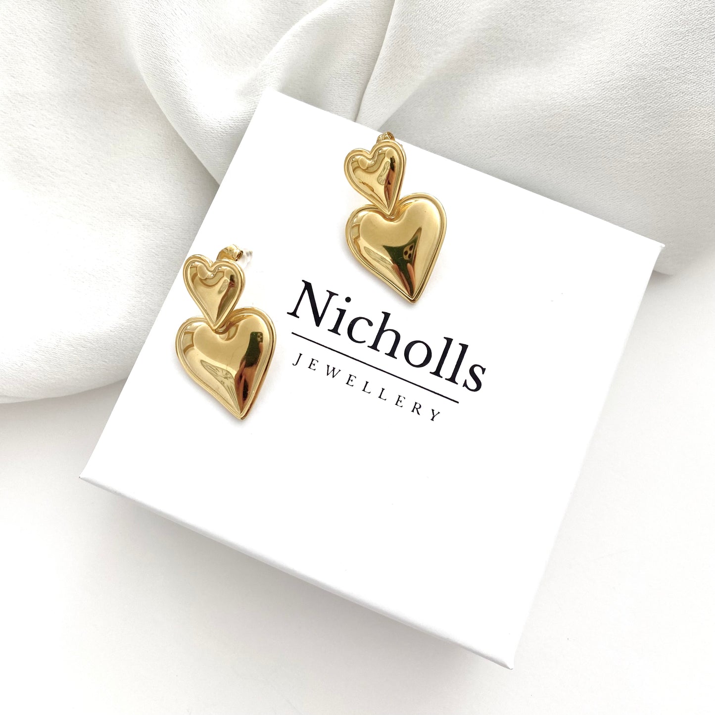 Double Heart Gold Earrings