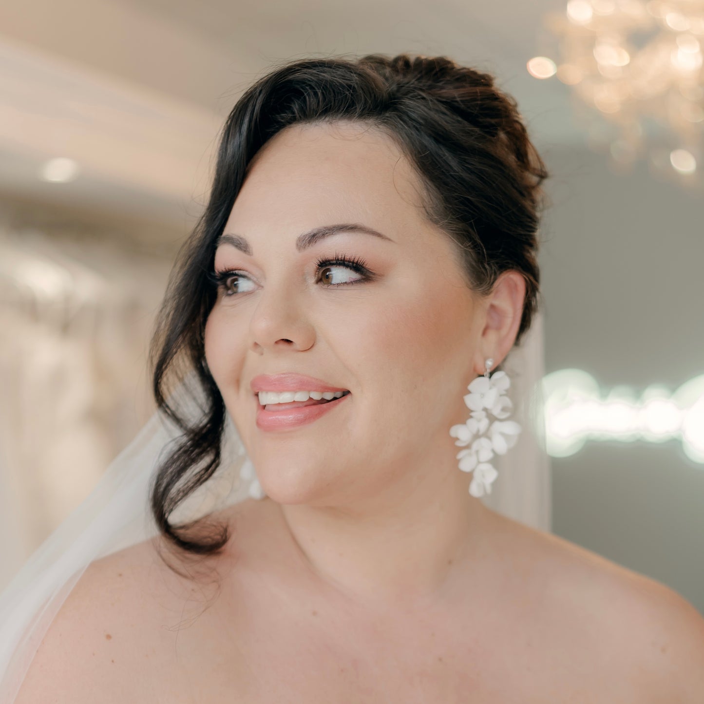 Large Magnolia Porcelain Drop Statement Earrings
