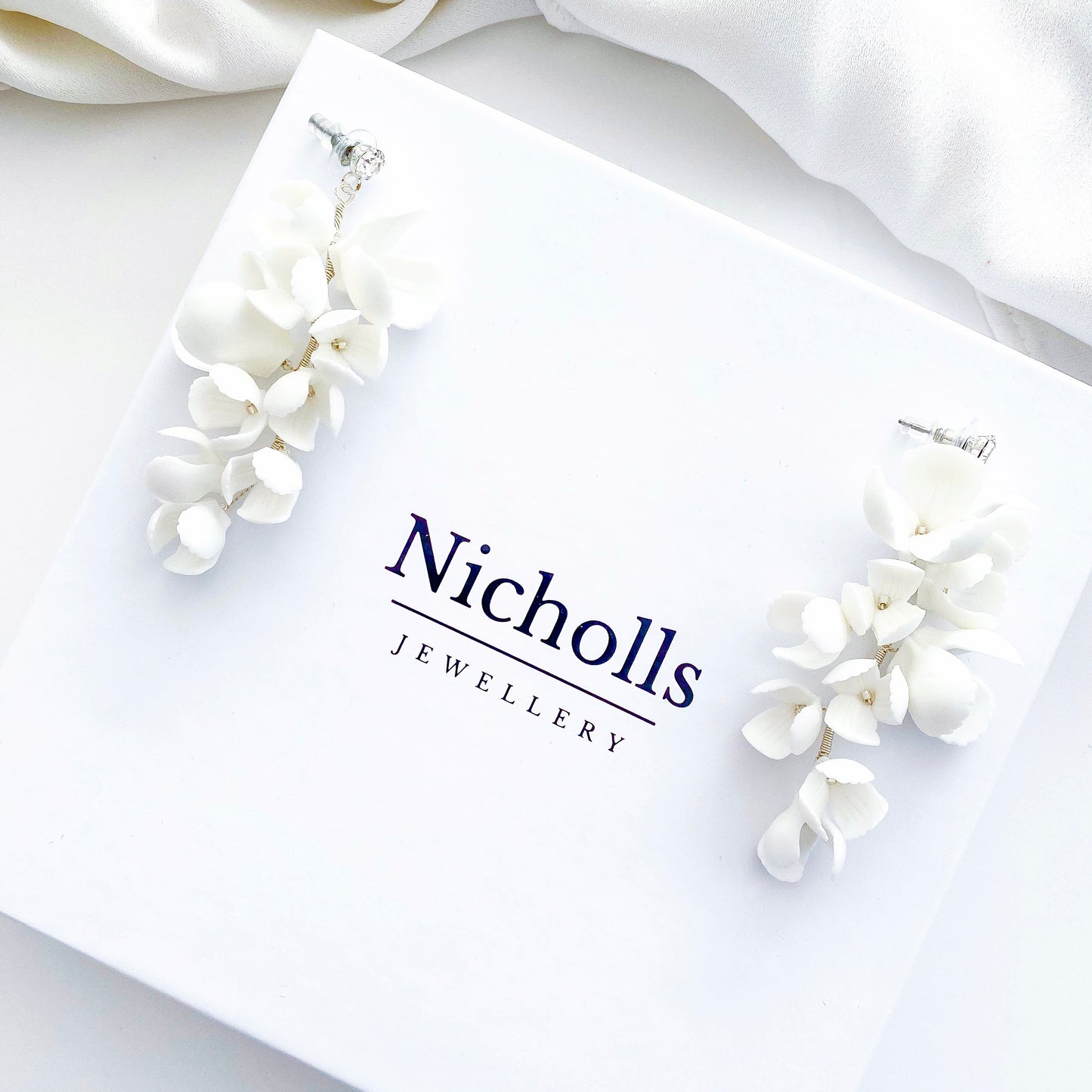 Large Magnolia Porcelain Drop Statement Earrings
