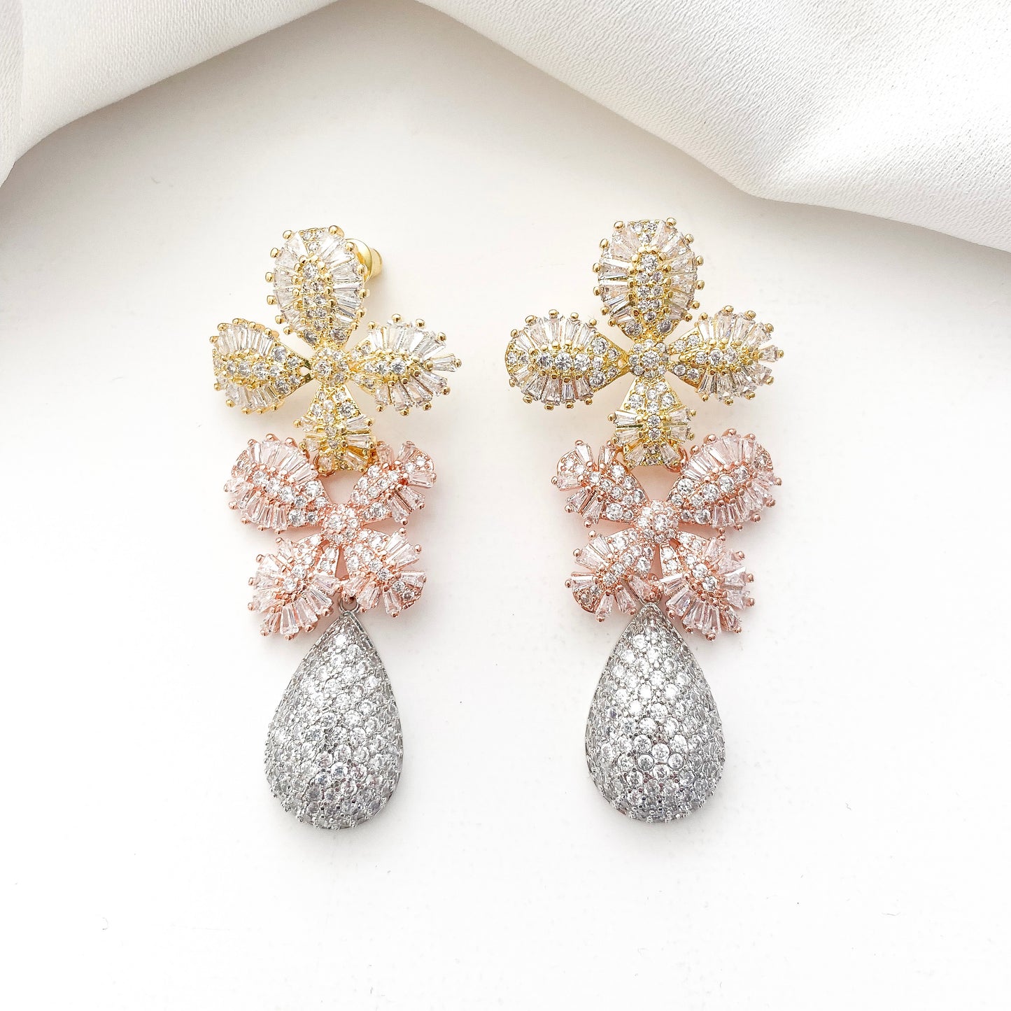 Deluxe Gold, Rose Gold and Silver Crystal Flower Earrings