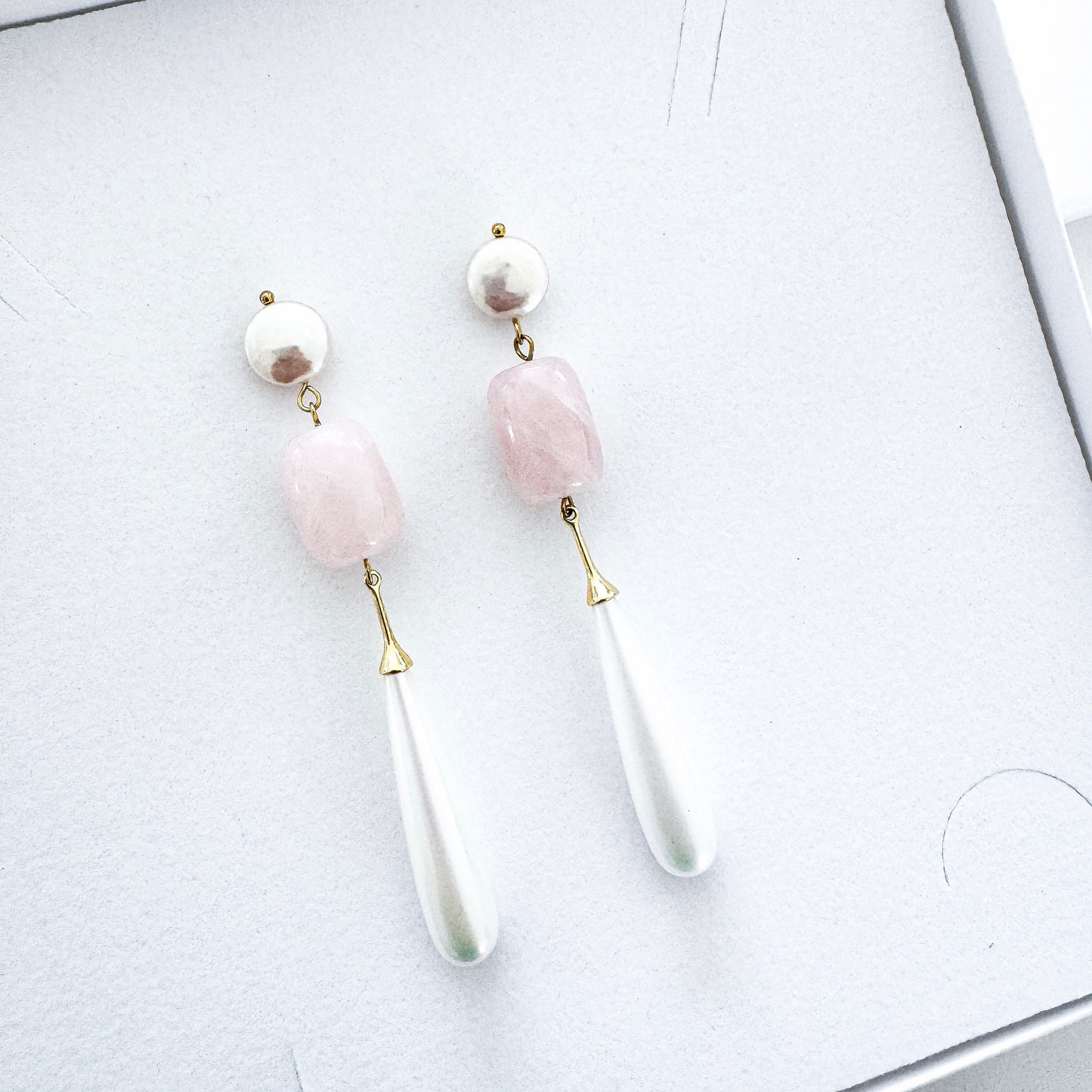 Rose Quartz & Pearl Dangle Earrings