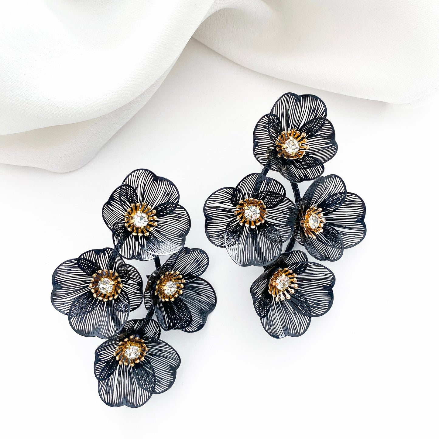 Large Statement Black Flower Earrings