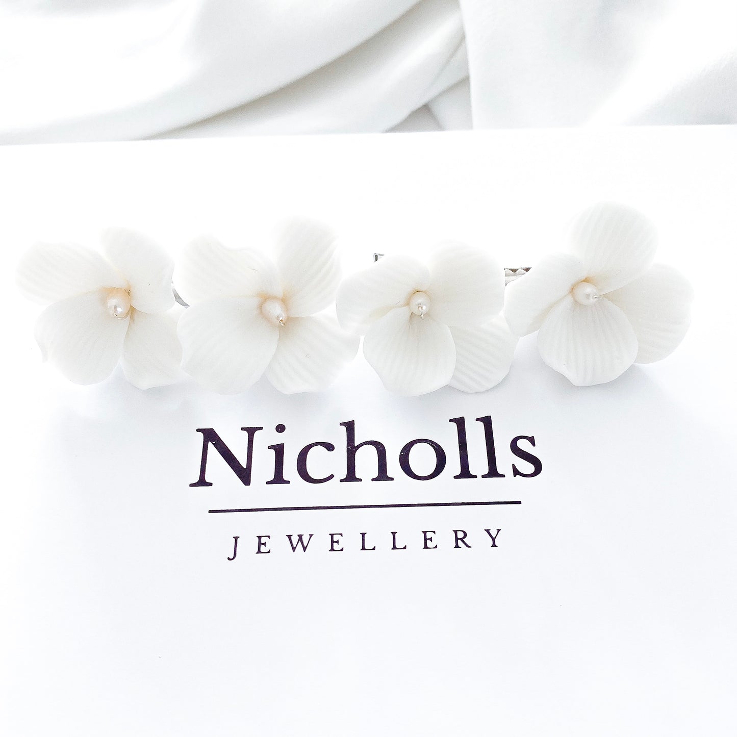Pretty Porcelain White Flower Clips x 2 set