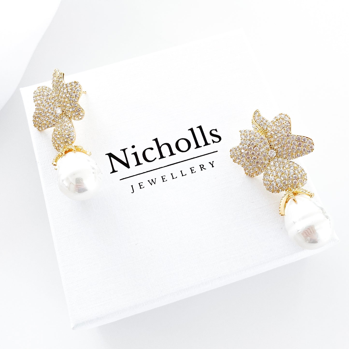 Deluxe Baroque Pearl and Gold Crystal Flower Earrings