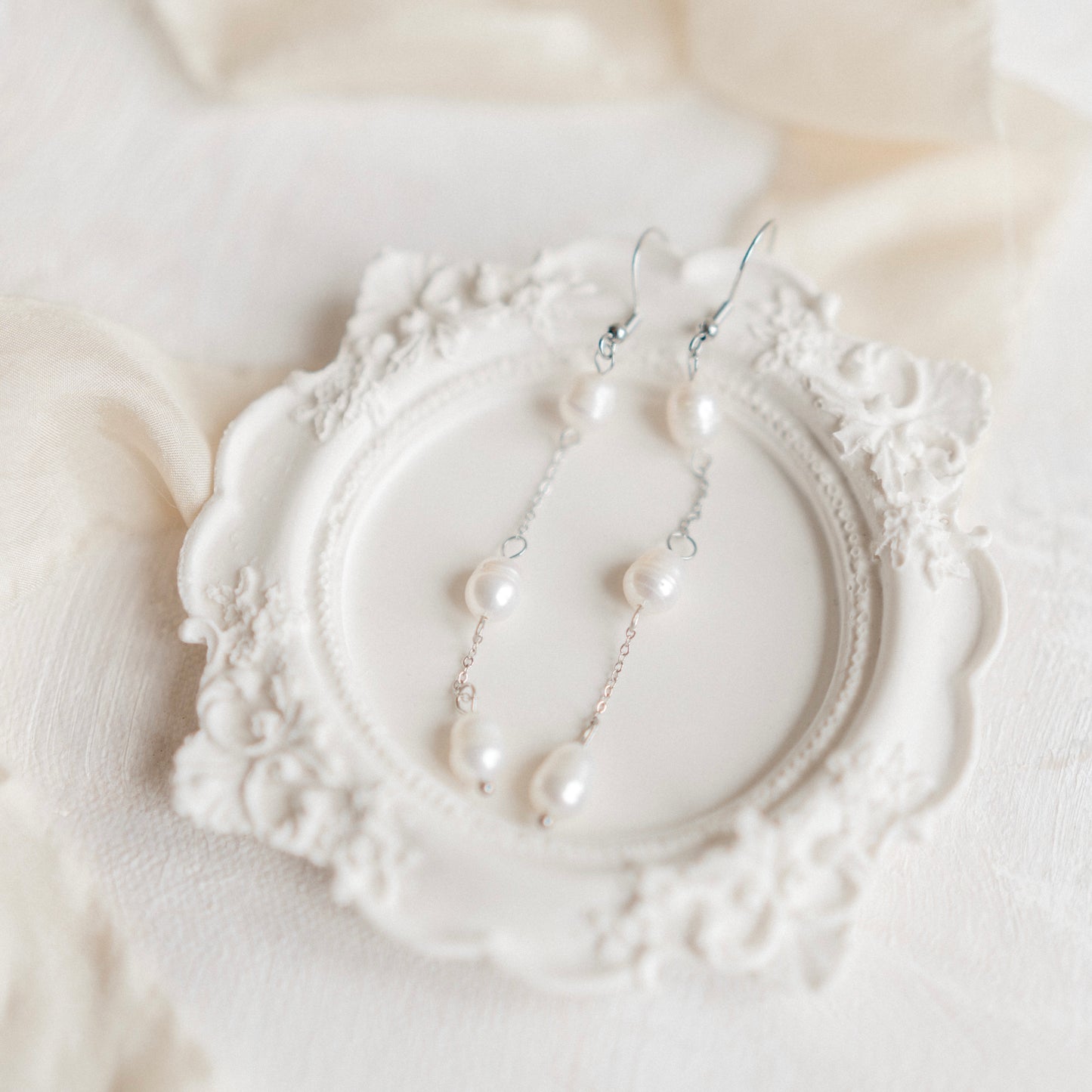 Delicate Pearl Drop Earrings Silver