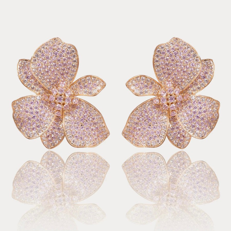 Deluxe Pink Flower Crystal Earrings