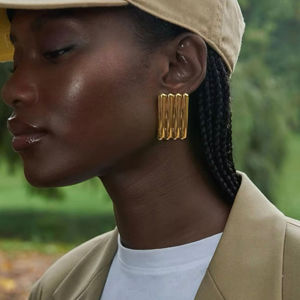 Ridge Rectangle Gold Earrings