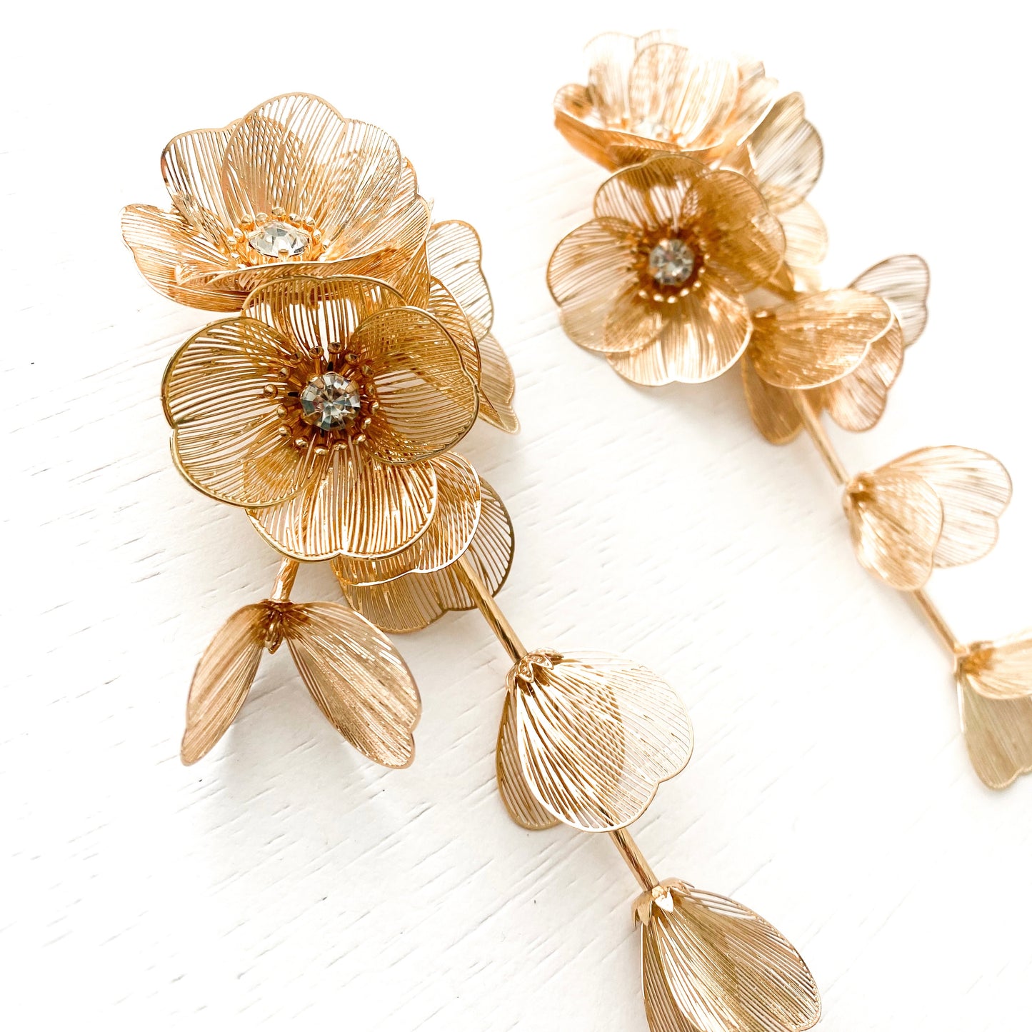 Waterfall Statement Gold Flower Earrings