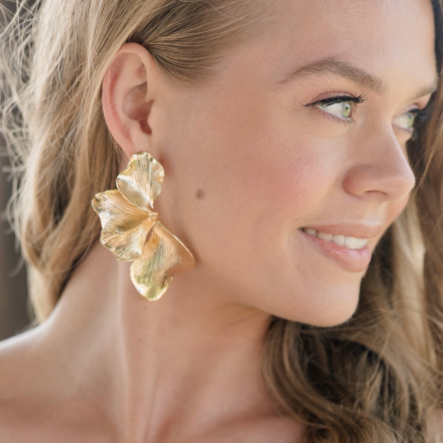 Statement Gold Iris Petal Flower Earrings