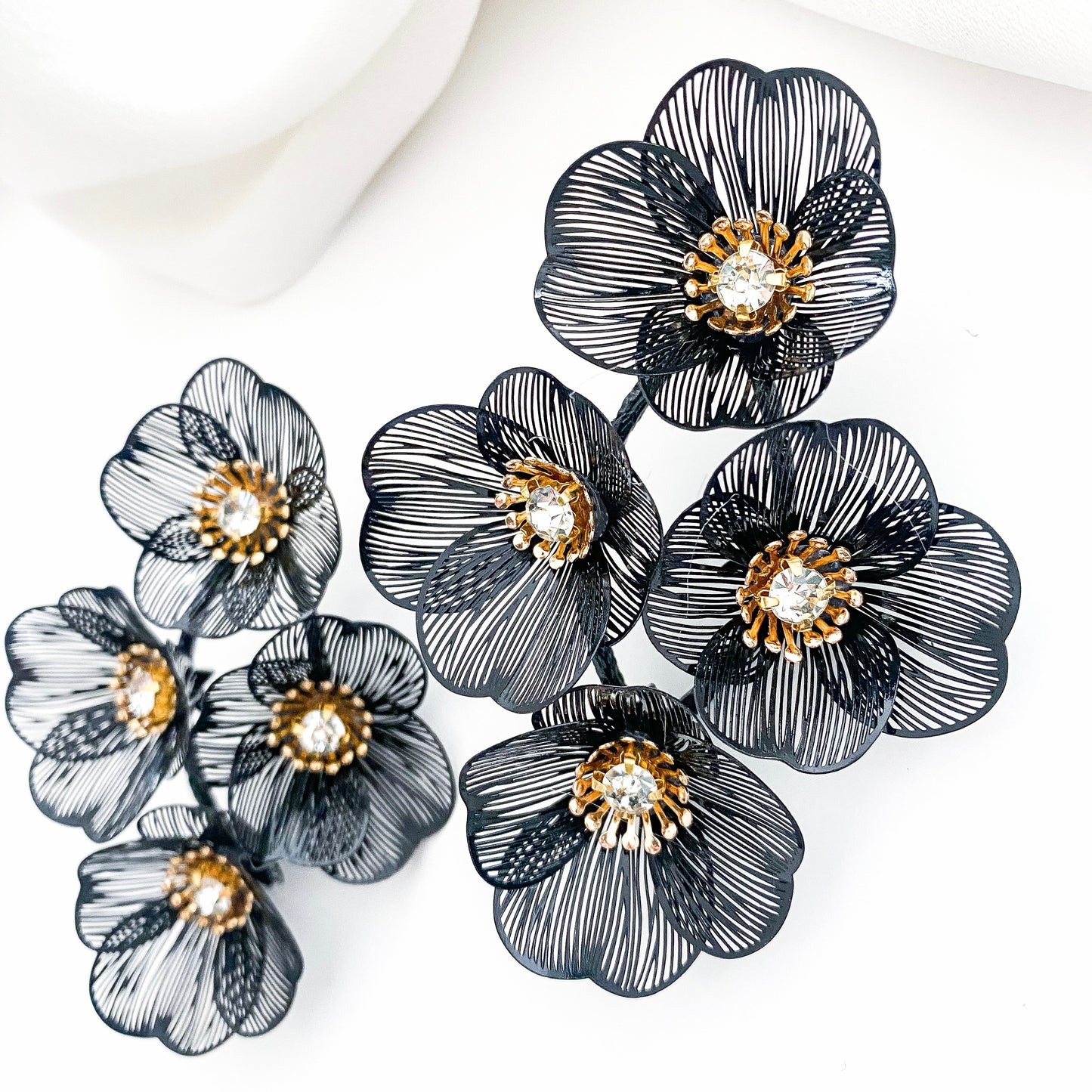Large Statement Black Flower Earrings