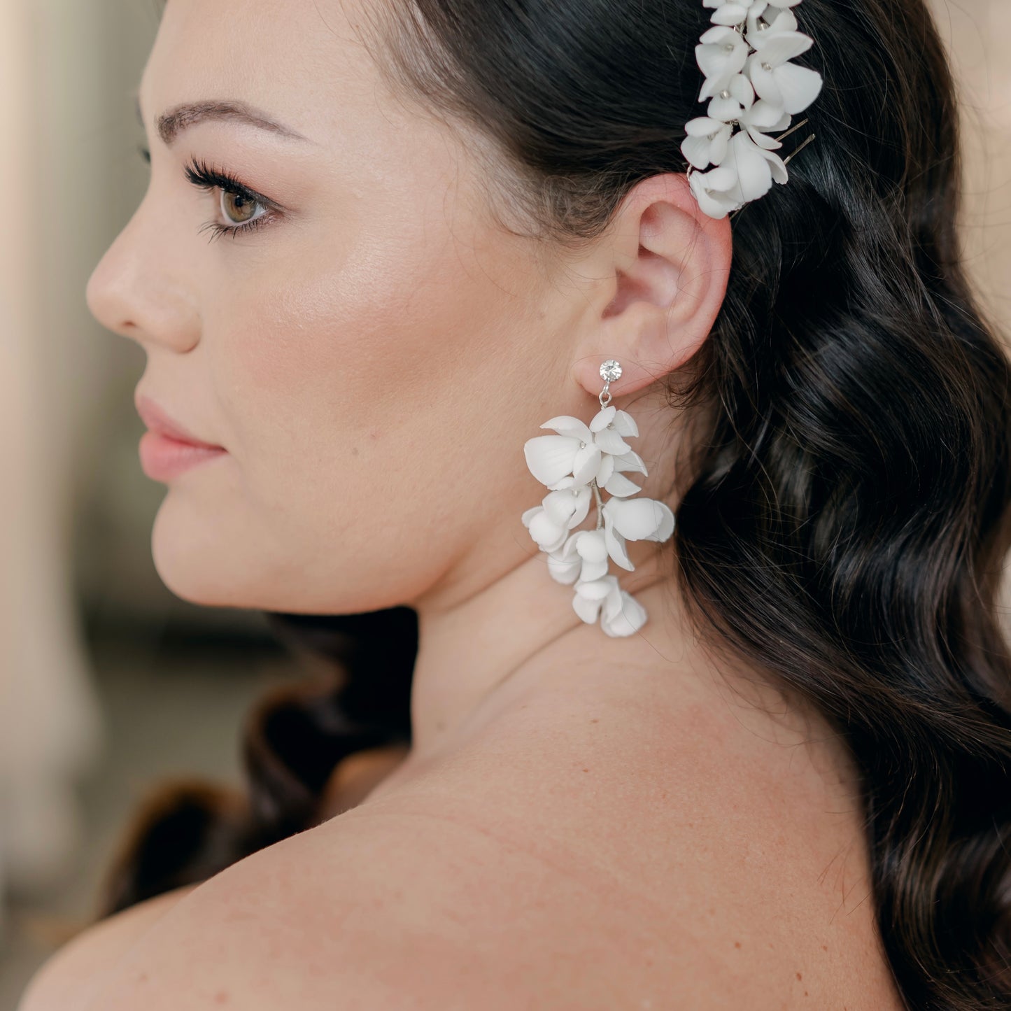 Large Magnolia Porcelain Drop Statement Earrings