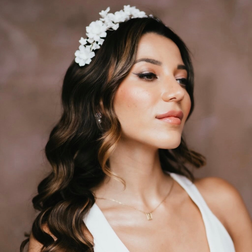 Porcelain Flower and Silver Leaf Crown