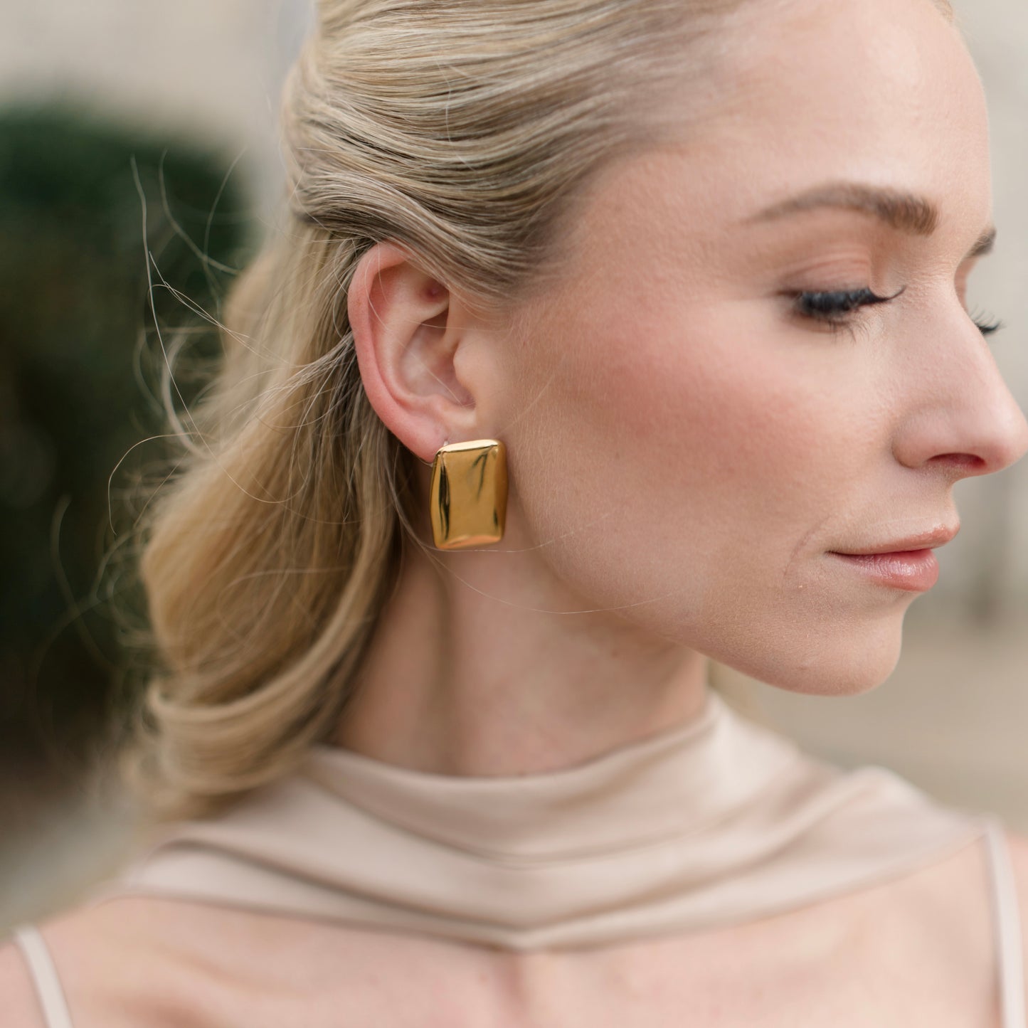 Rectangle Flat Gold Statement Earrings