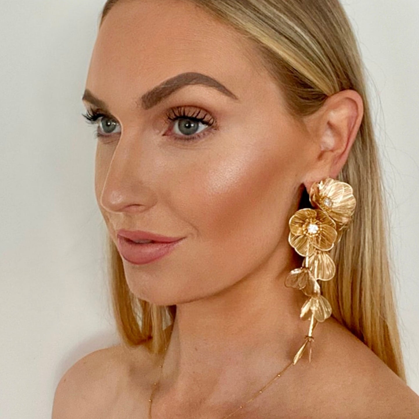 Waterfall Statement Gold Flower Earrings