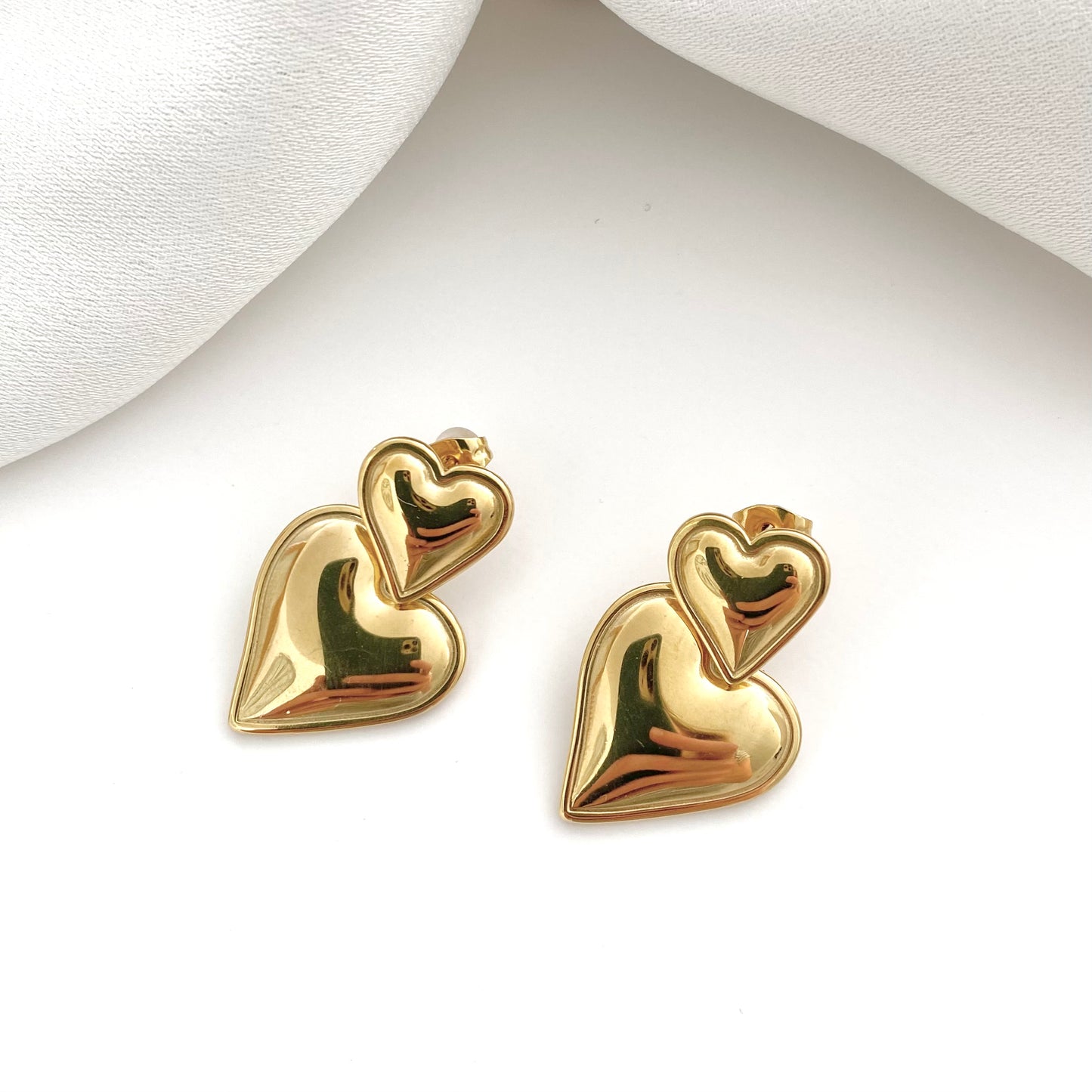 Double Heart Gold Earrings