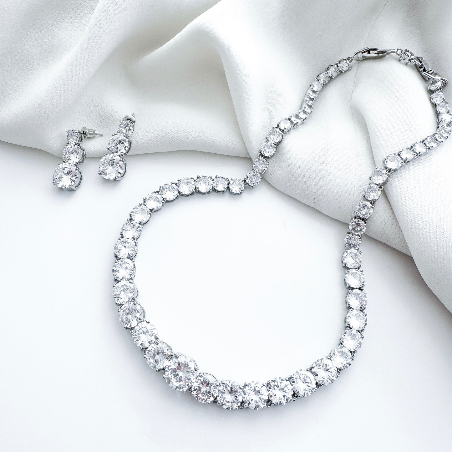 Cubic Zirconia Crystal Necklace & Earring Set – Sparkly Bridal, Prom & Christmas Jewellery | AAA+ Crystal Statement Gift