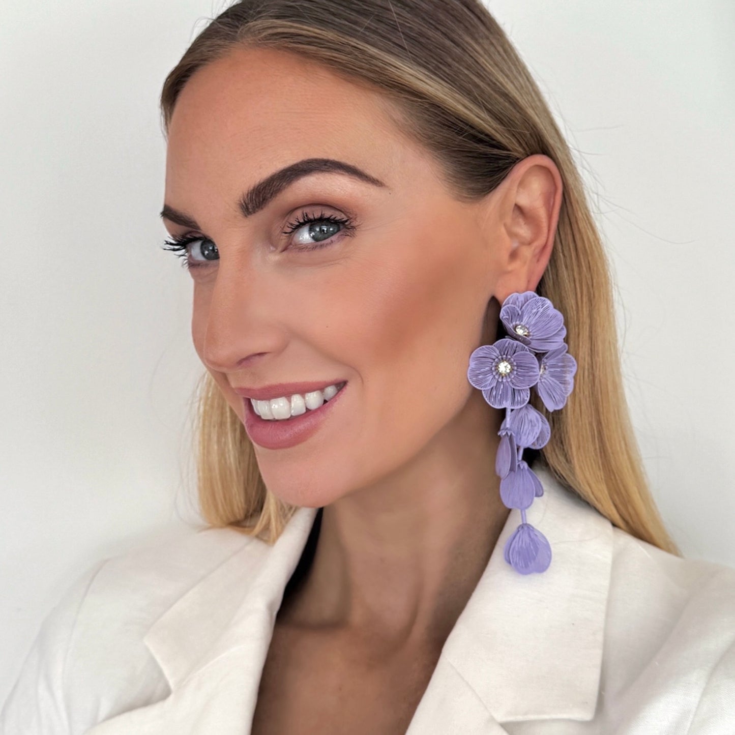 Waterfall Statement Lilac Flower Earrings