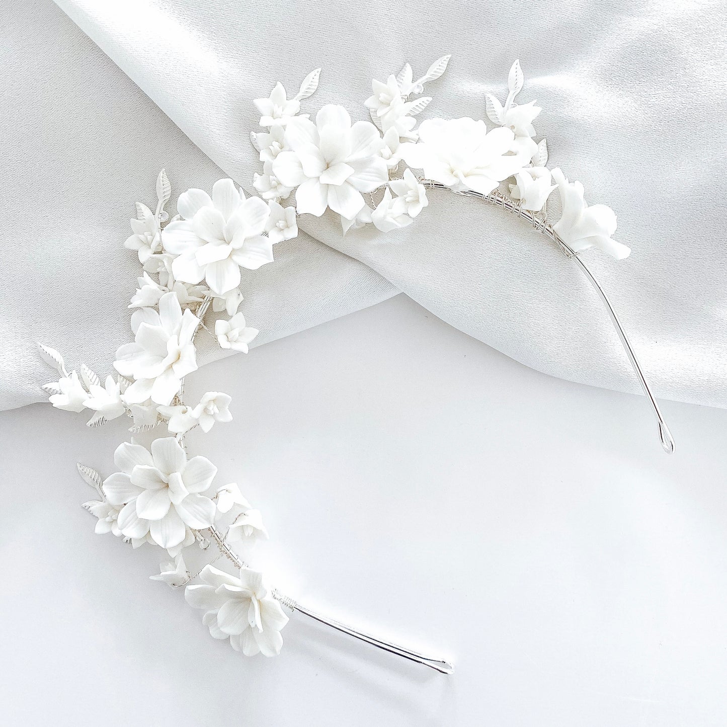 Porcelain Flower and Silver Leaf Crown