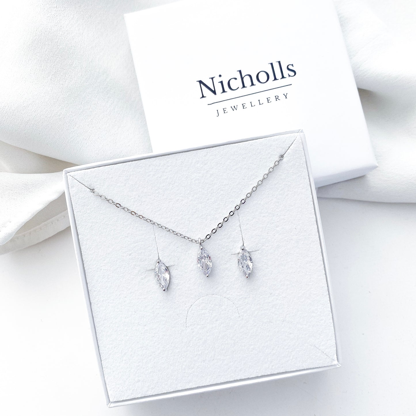 Marquise Crystal Necklace and Earring Set Silver