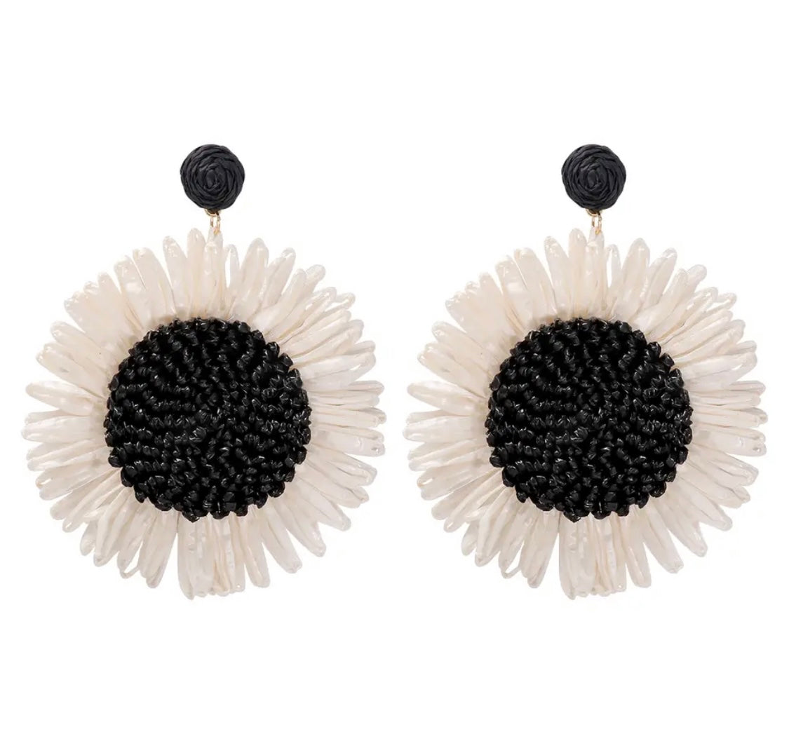 Boho Woven Black and White Sunflower