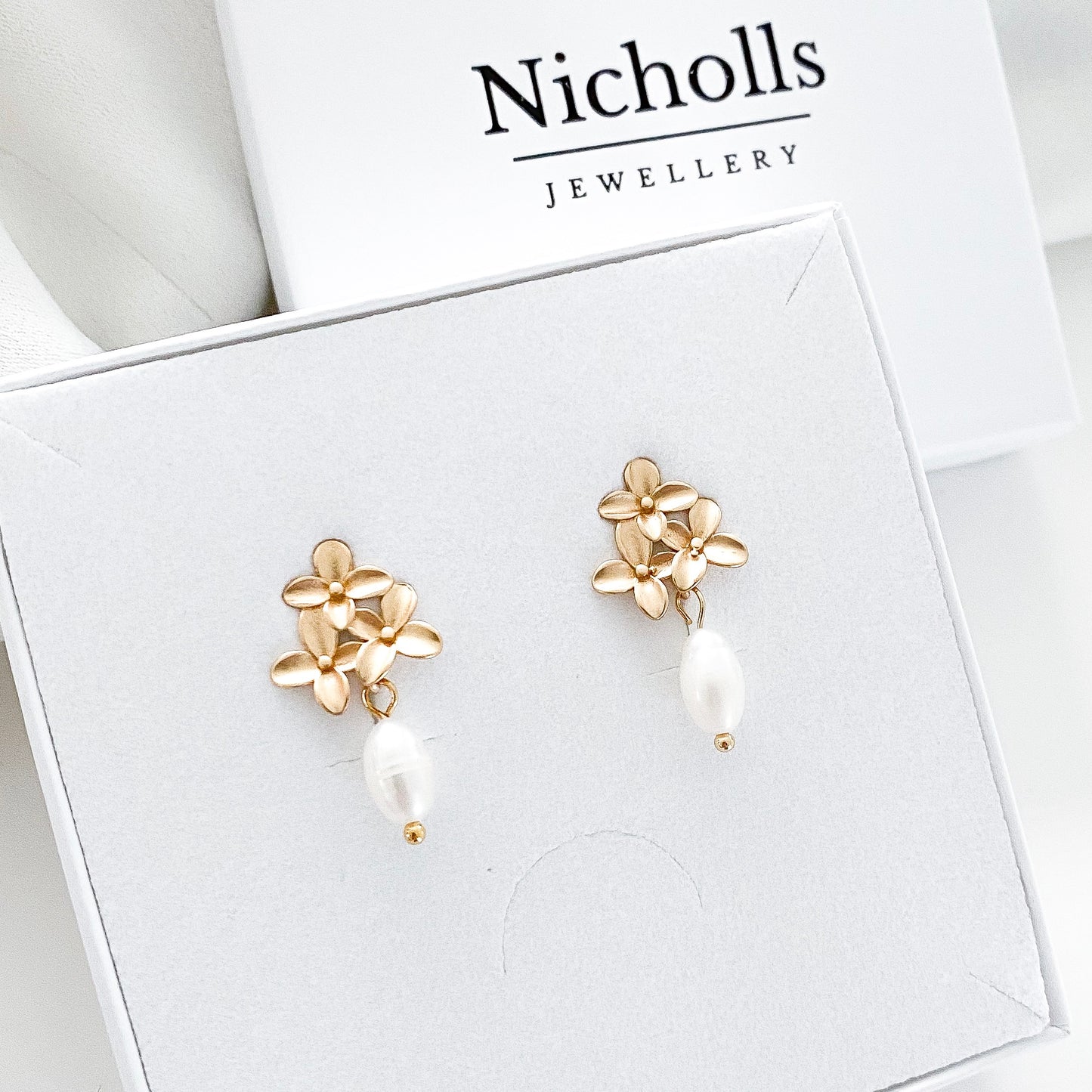 3 Gold Daisy Petite Pearl Earrings