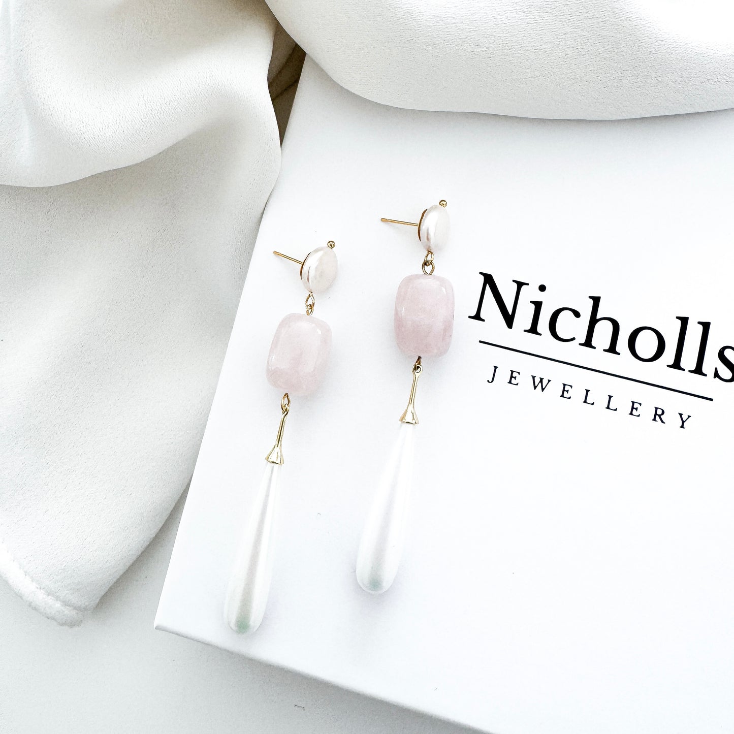 Rose Quartz & Pearl Dangle Earrings