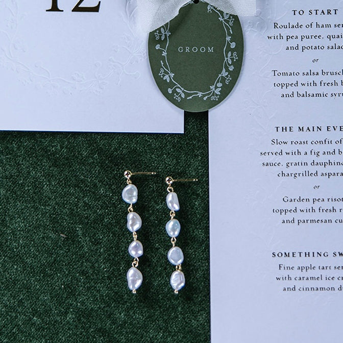 14k Gold Plated, Freshwater Pearl Drop Earrings – Gold Dainty Bridal & Christmas Jewellery | Elegant Handmade Gift for Her