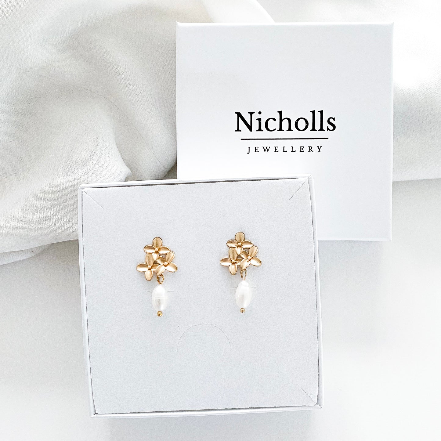 3 Gold Daisy Petite Pearl Earrings