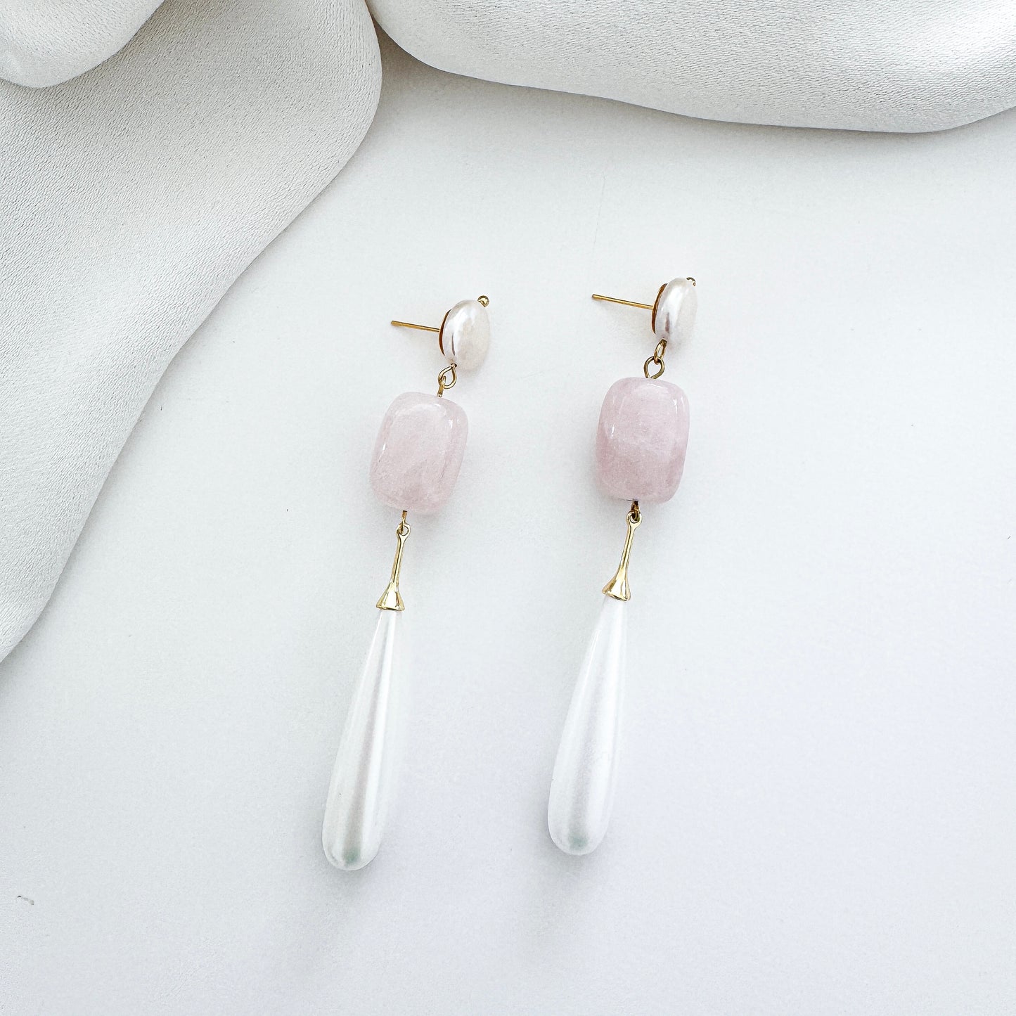 Rose Quartz & Pearl Dangle Earrings