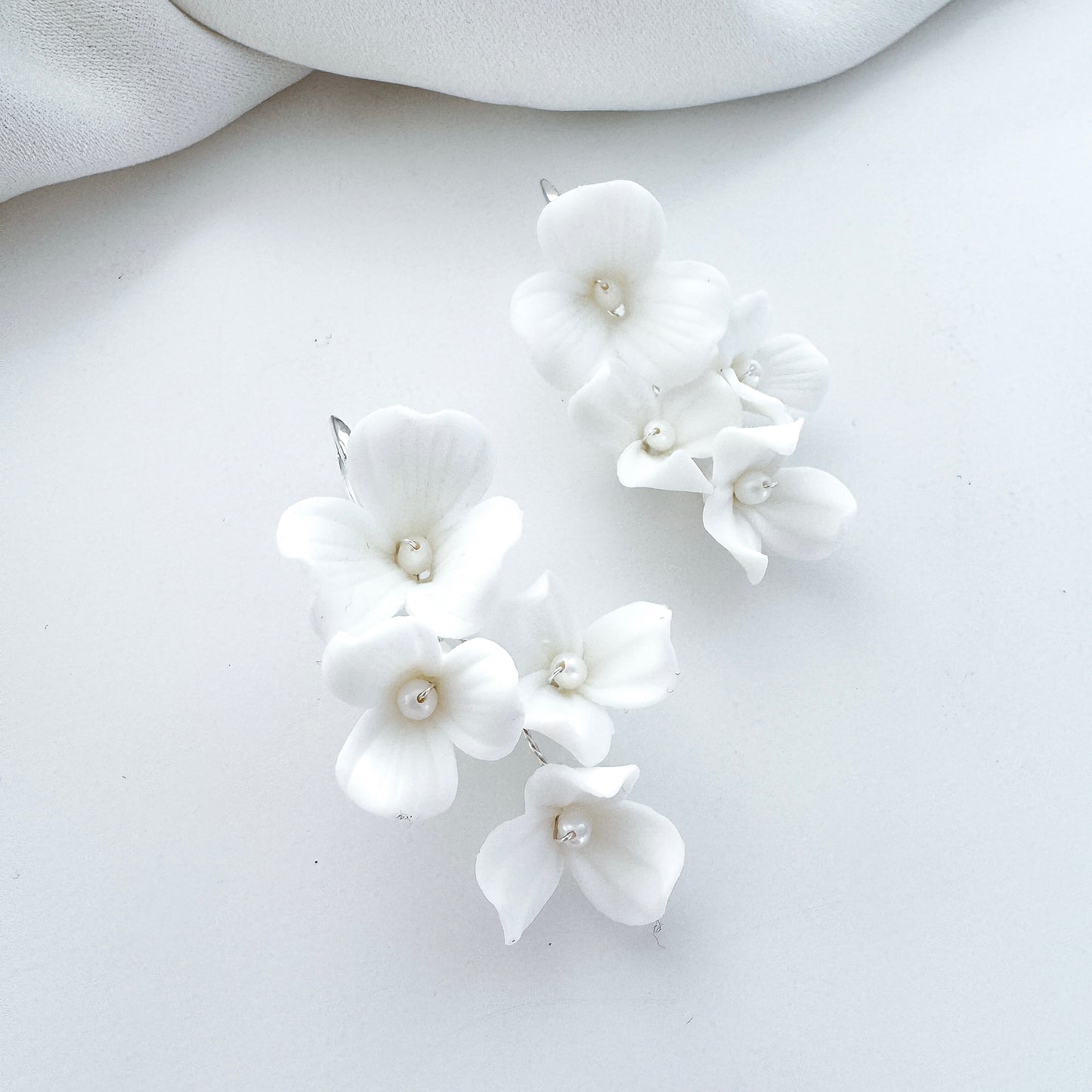 Porcelain Flower Hook Bridal Earrings