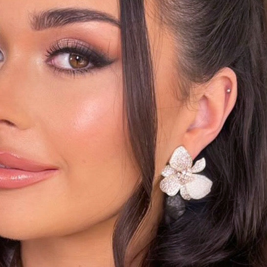 Deluxe Pink Flower Crystal Earrings