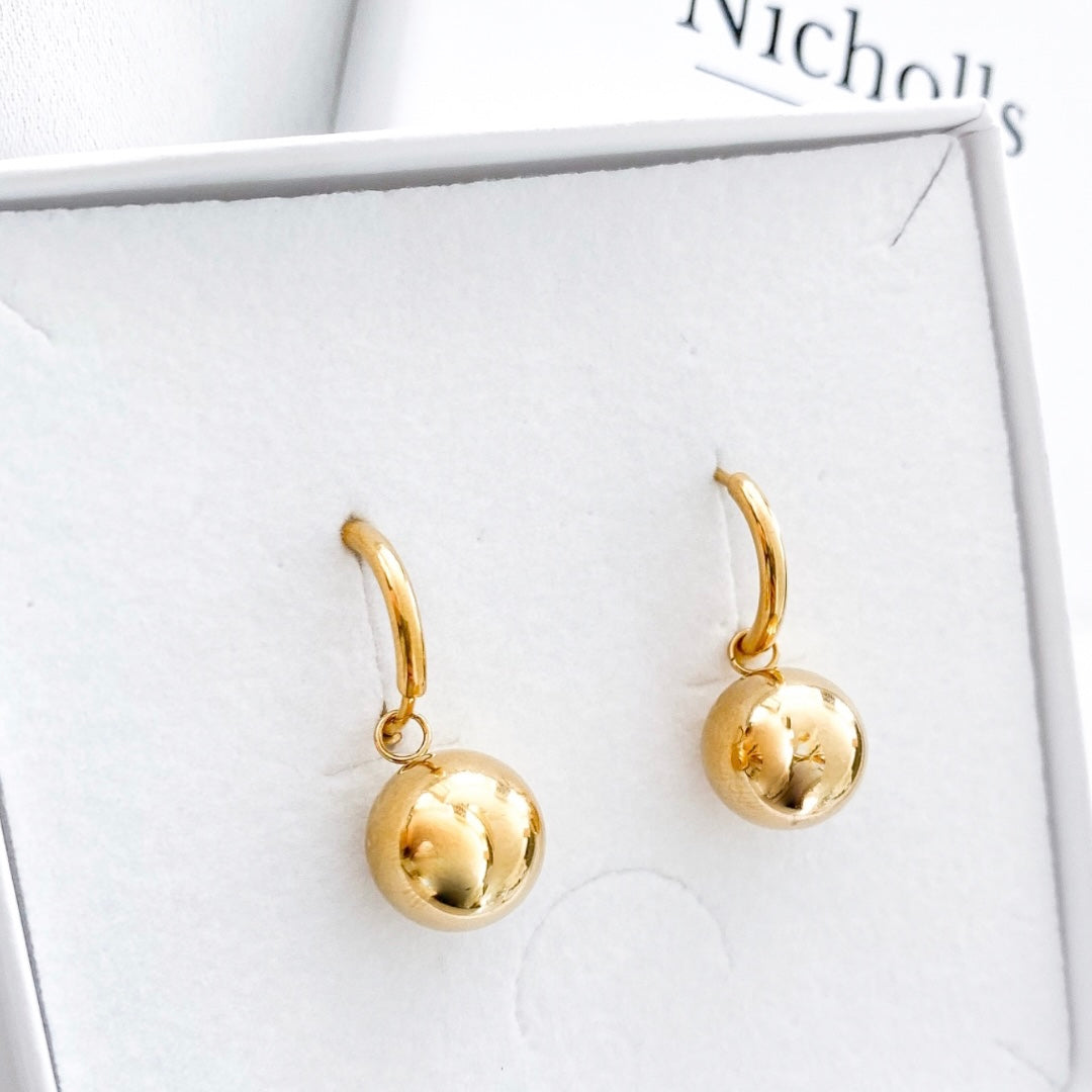 Solid Gold Ball Detachable Hoop Earrings