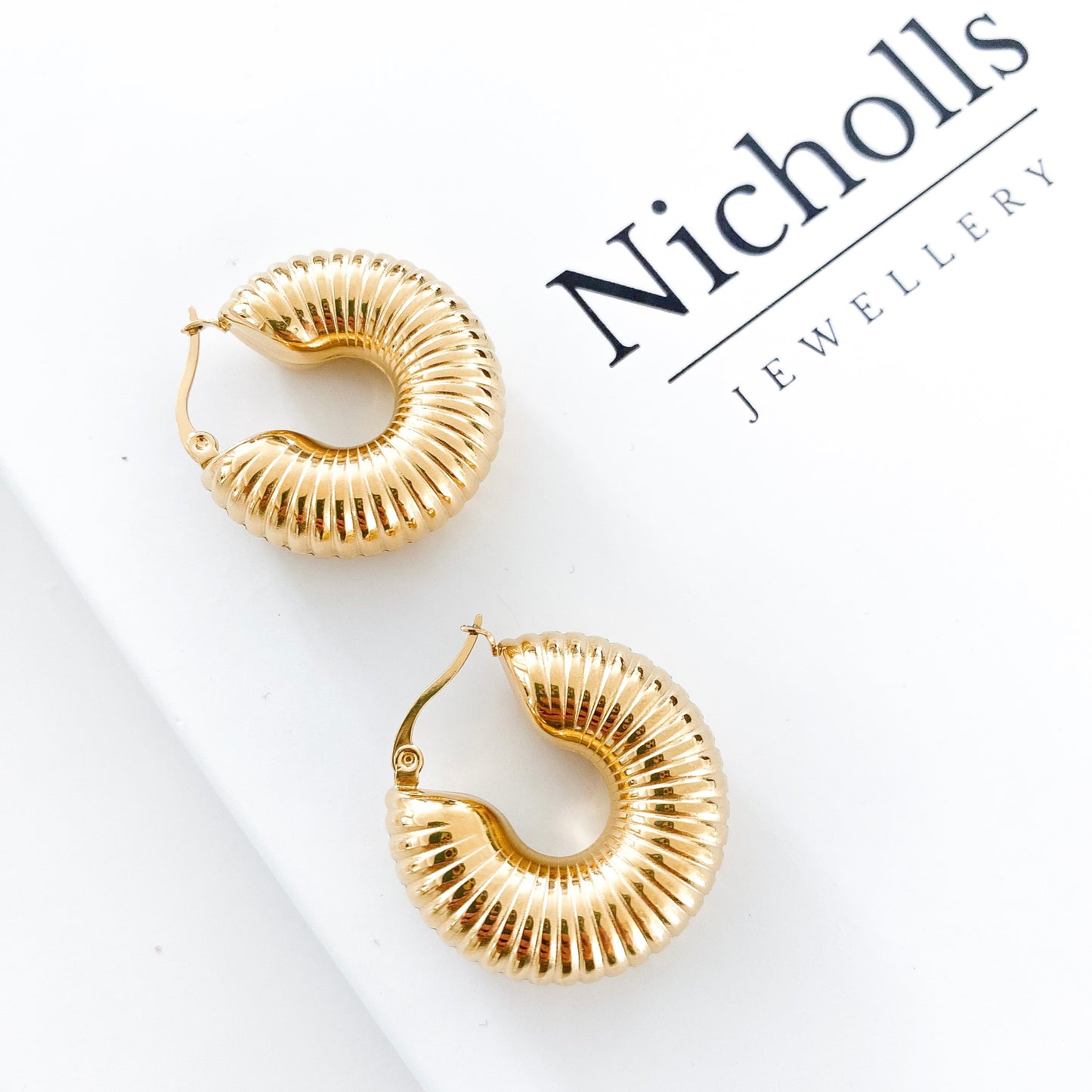 Textured Ridge Chunky Gold Hoops