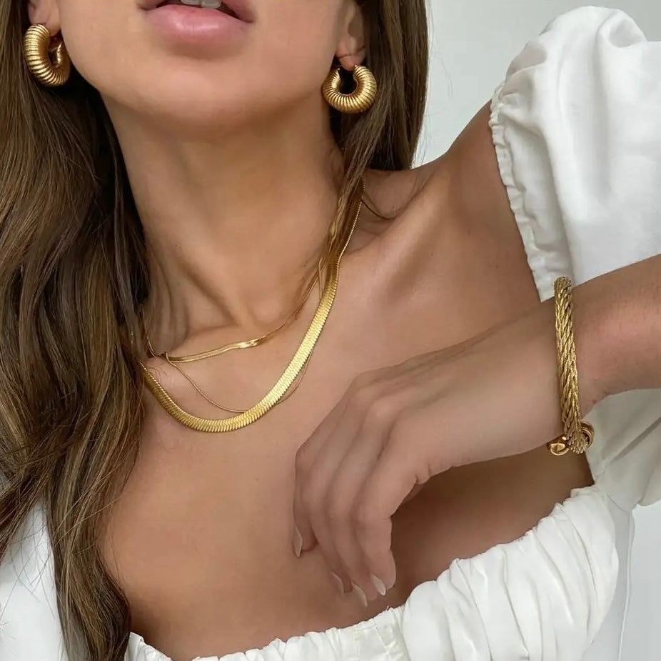 Textured Ridge Chunky Gold Hoops