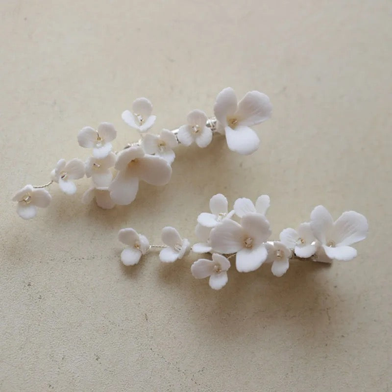 Blossom Flower Porcelain Hair Clips